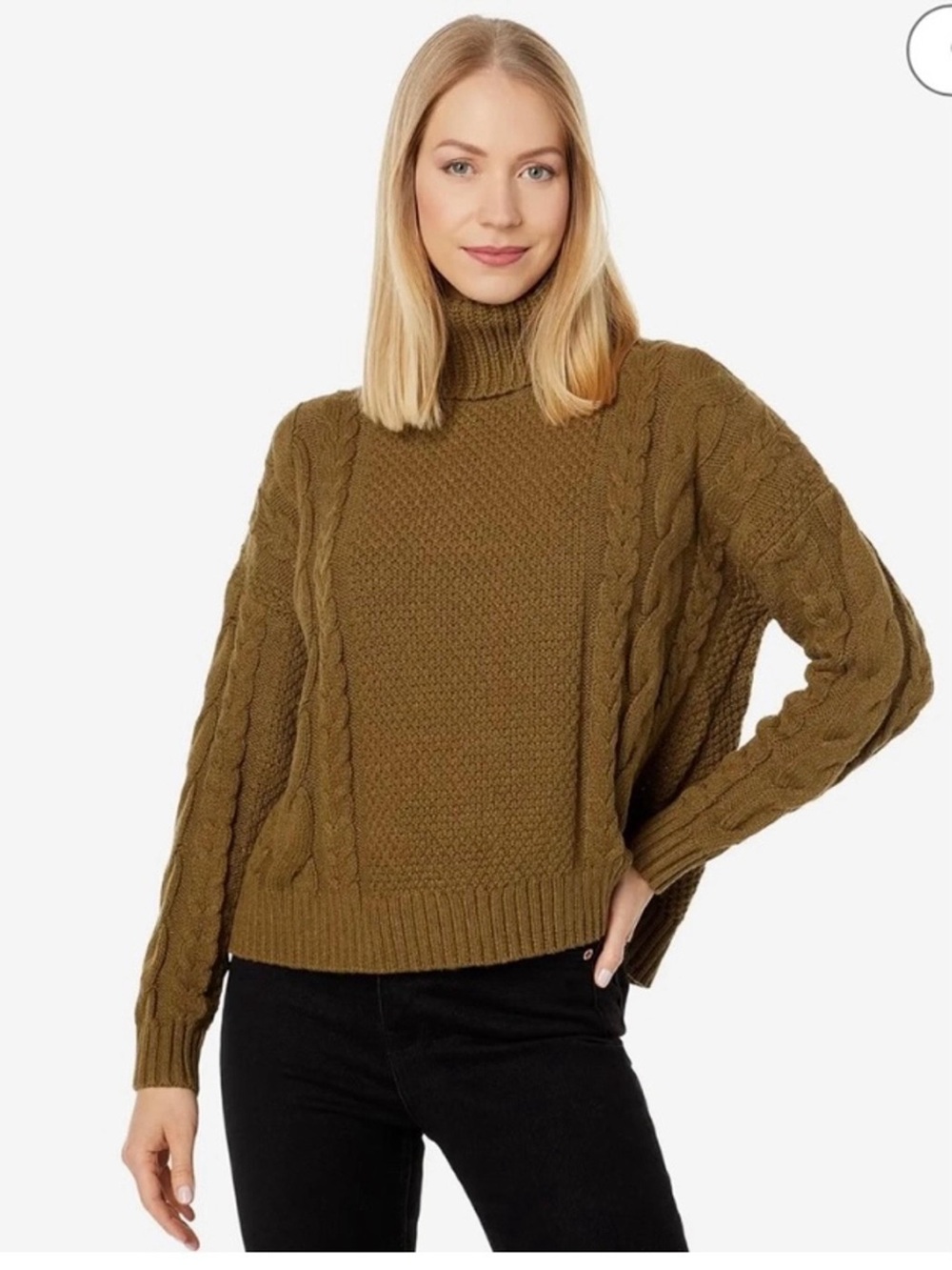 Madewell Cable Knit Turtleneck Sweater - Olive green